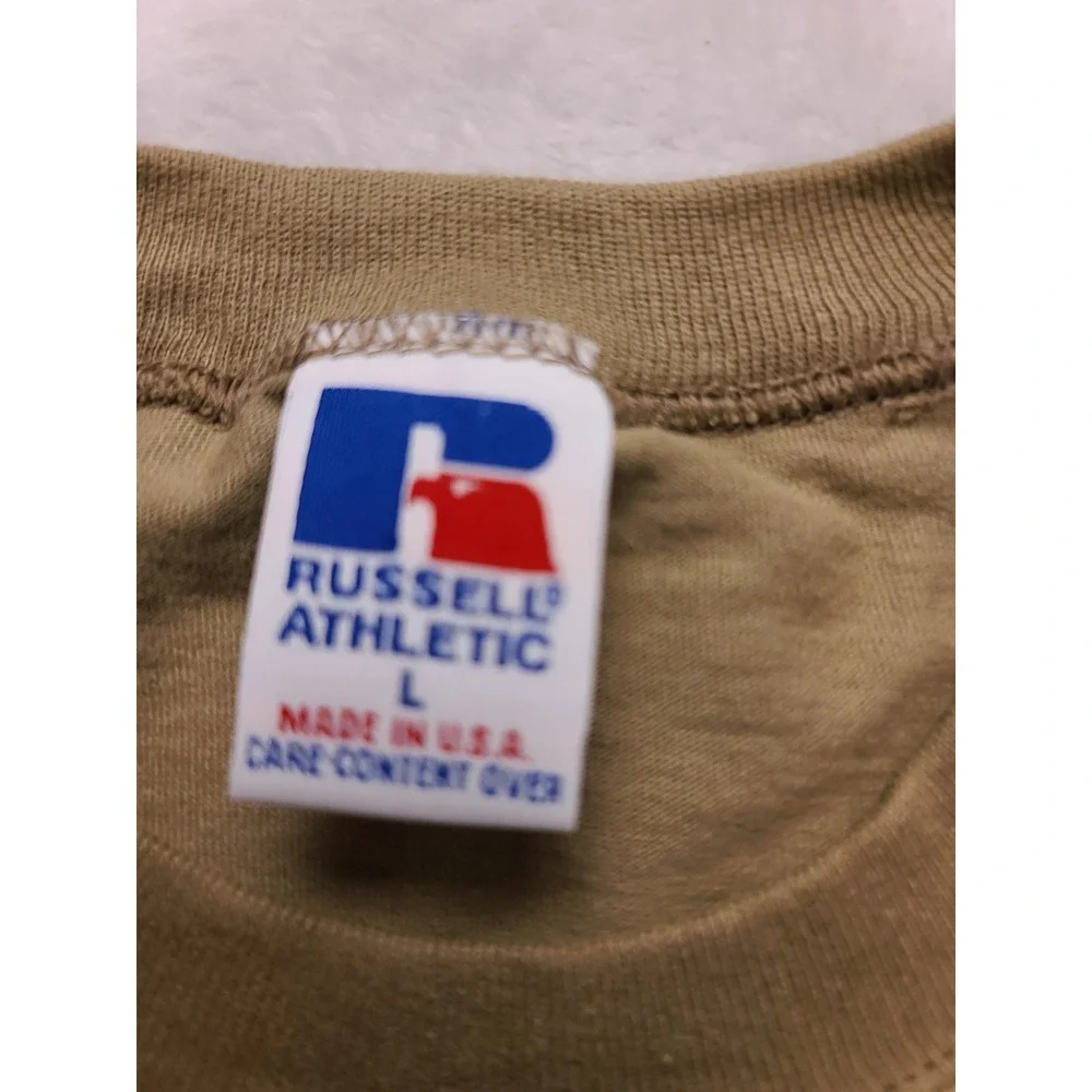 Vintage Russell Athletic High Cotton Pocket Men's T-shirt Tan Tavern Resto L